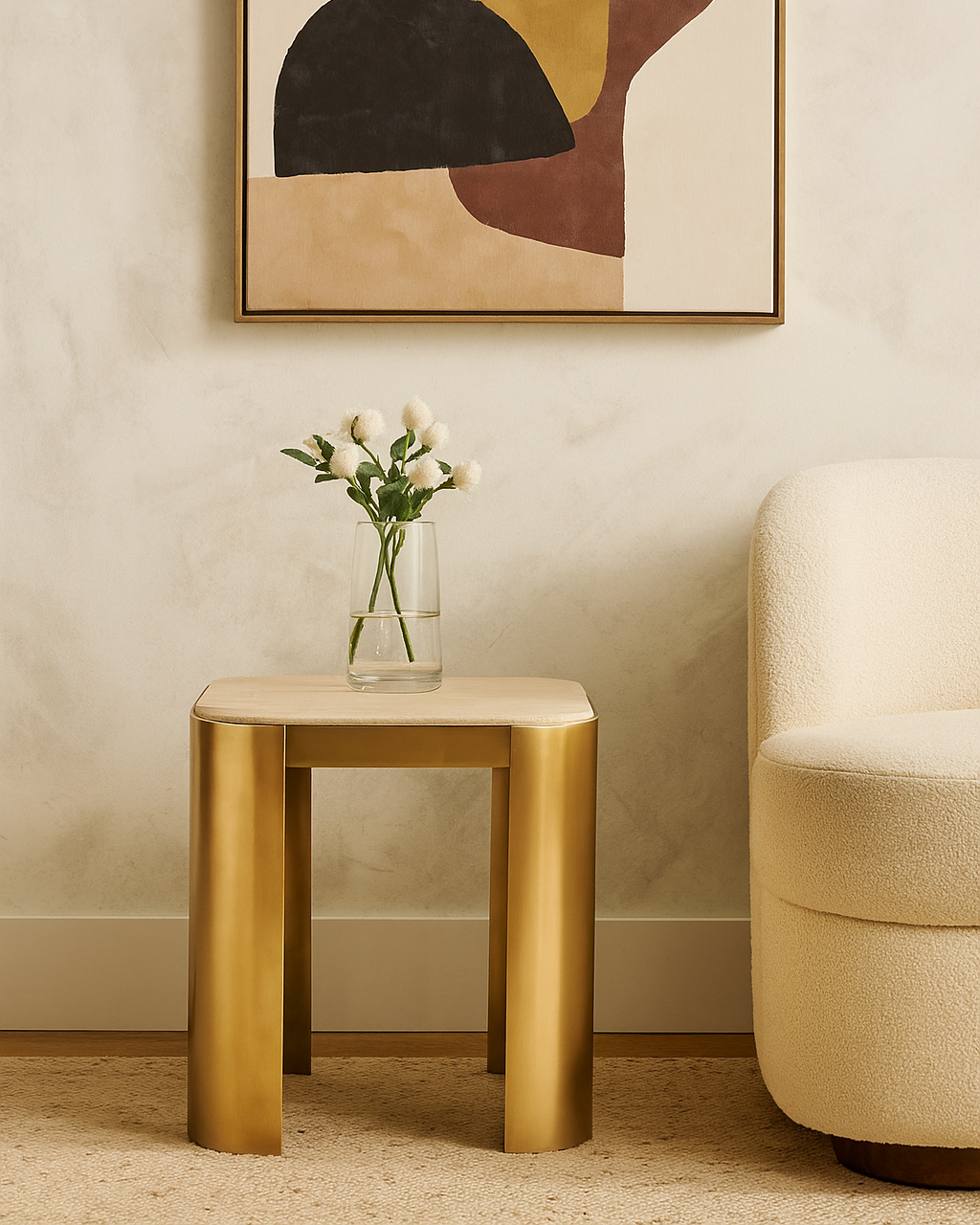 Sev Travertine Accent Table-Marble Lotus