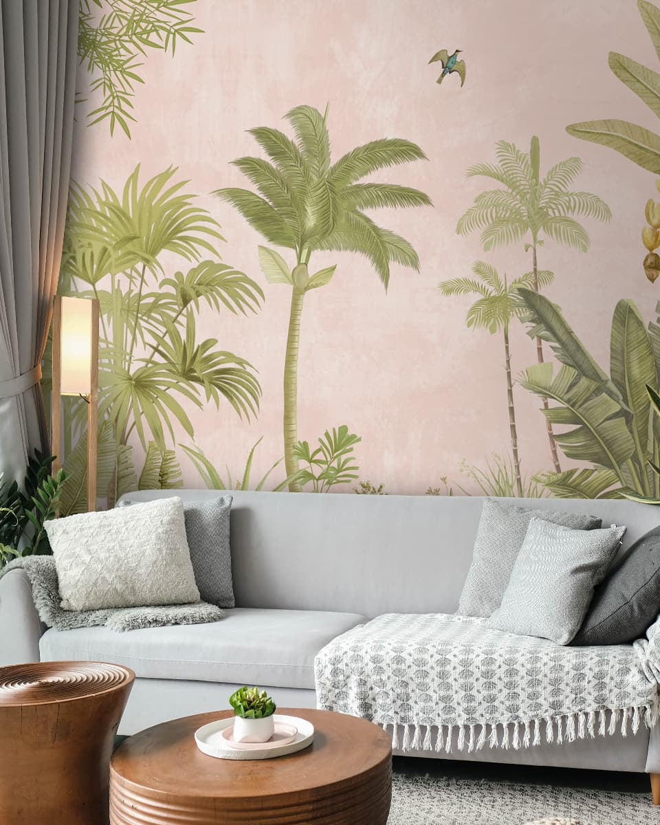 A Jungle Village, Nature Theme Wallpaper, Customised - Marble Lotus - A Jungle Village, Nature Theme Wallpaper, Customised
