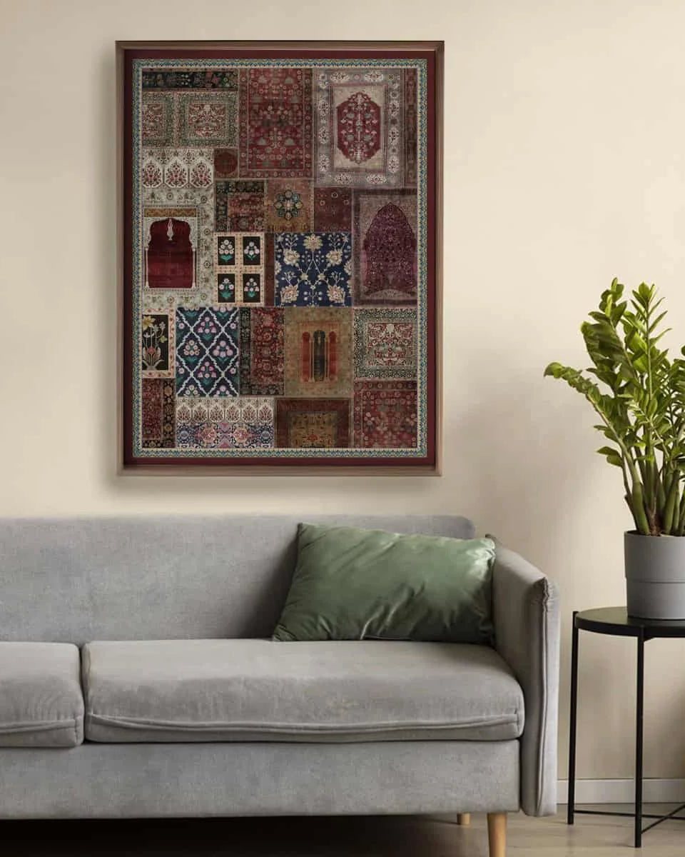 Aalishan Exquisite Indian Carpet Vintage Indian Painting Wall Art Digital Frameless Poster 36 x 48 - Marble Lotus - Aalishan Exquisite Indian Carpet Vintage Indian Painting Wall Art Digital Print Poster 36 x 48 inches Wall Art for Living Room Decor Wall Art