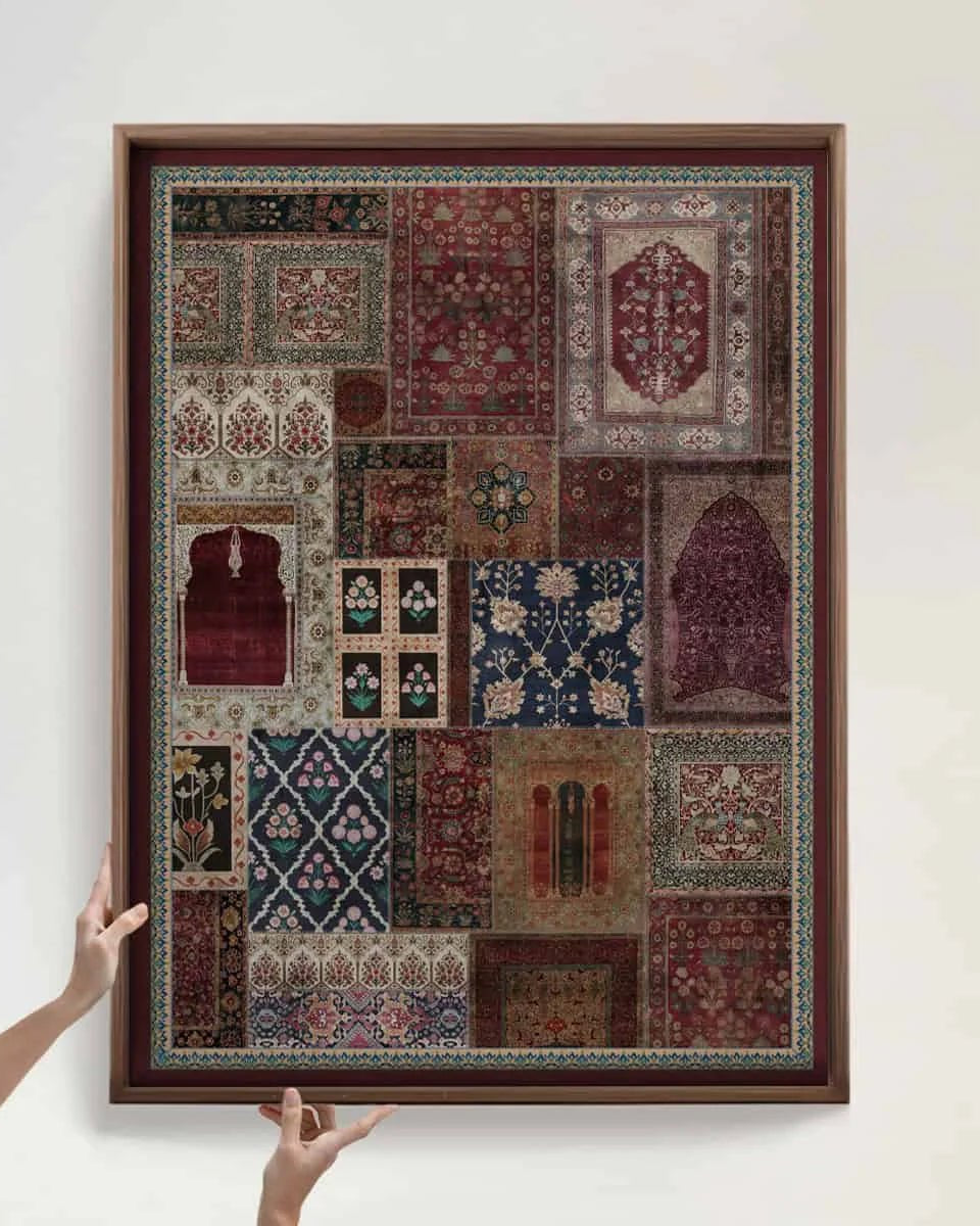 Aalishan Exquisite Indian Carpet Vintage Indian Painting Wall Art Digital Frameless Poster 36 x 48 - Marble Lotus - Aalishan Exquisite Indian Carpet Vintage Indian Painting Wall Art Digital Print Poster 36 x 48 inches Wall Art for Living Room Decor Wall Art