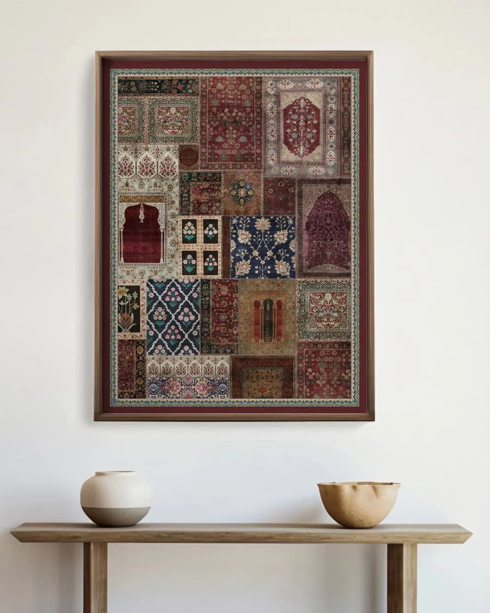 Aalishan Exquisite Indian Carpet Vintage Indian Painting Wall Art Digital Frameless Poster 36 x 48 - Marble Lotus - Aalishan Exquisite Indian Carpet Vintage Indian Painting Wall Art Digital Print Poster 36 x 48 inches Wall Art for Living Room Decor Wall Art