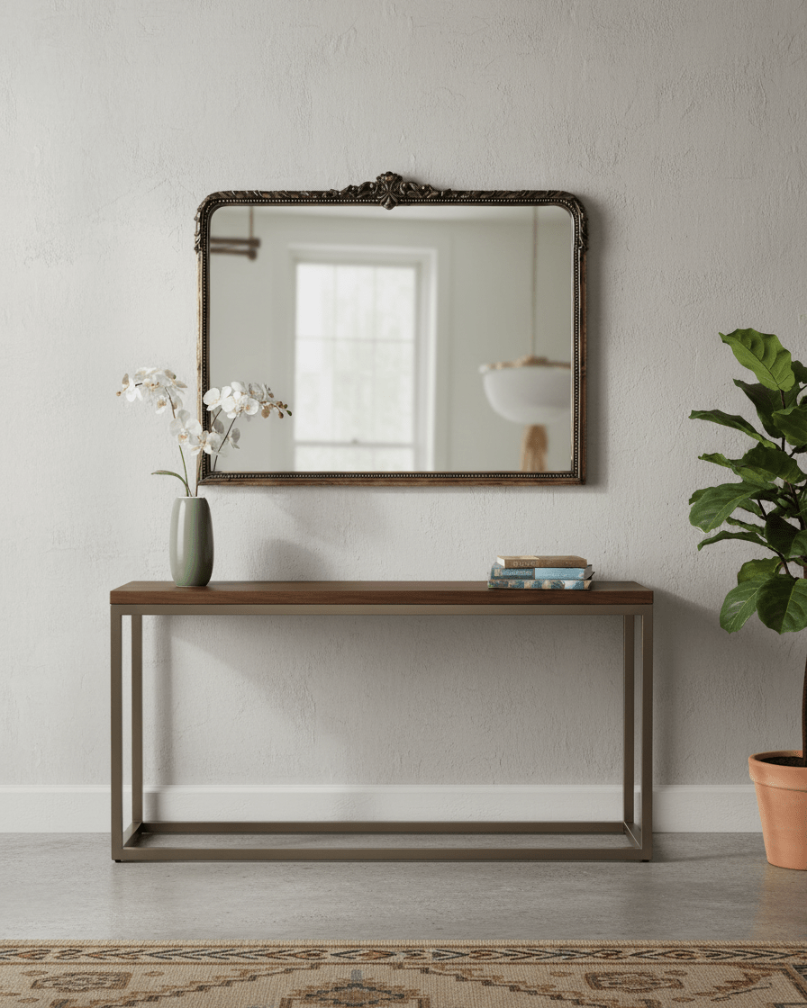 Aaliyah Black Mantel Mirror - Marble Lotus - Aaliyah Black Mantel Mirror