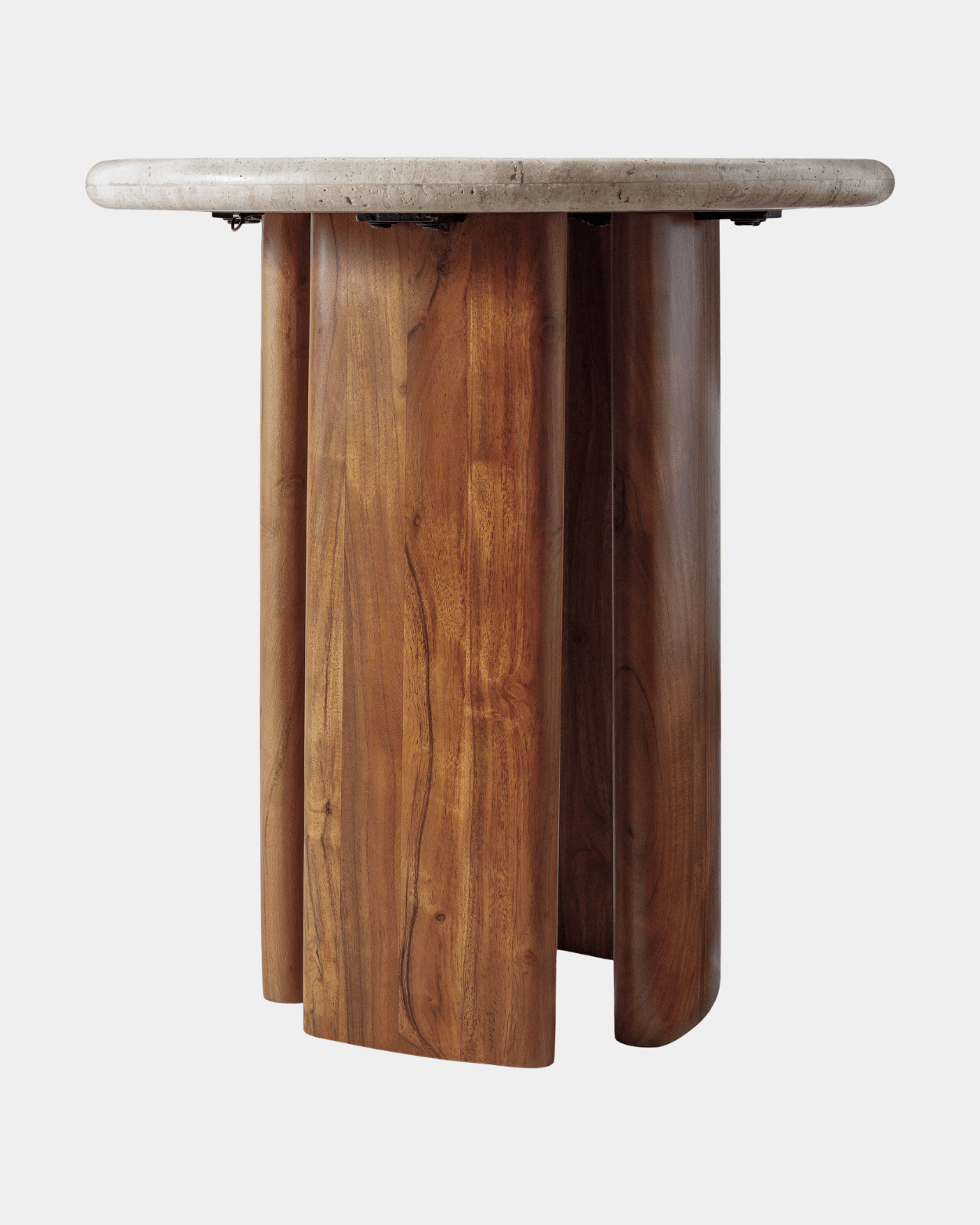 Abacus Travertine Top Side Table - Marble Lotus - Brown Travertine Top Side Table | Round Top Side Table | Wooden Side Table