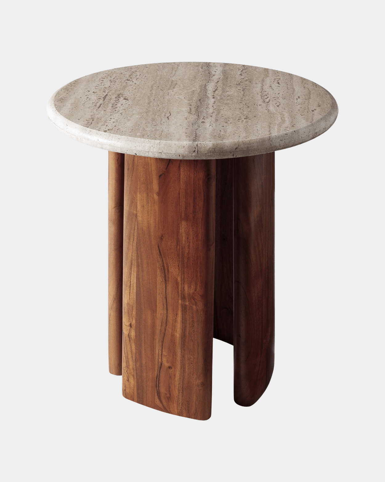 Abacus Travertine Top Side Table - Marble Lotus - Brown Travertine Top Side Table | Round Side Table | Wooden Side Table