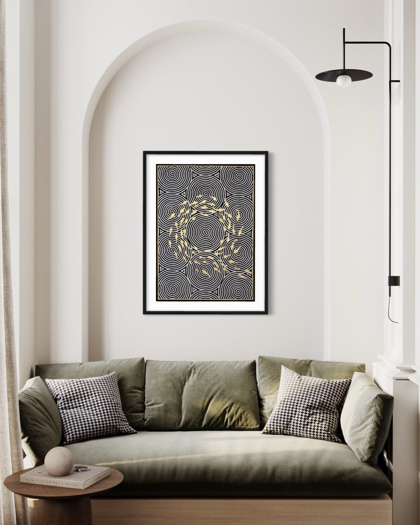 Abstract Golden Fish - Marble Lotus - Pichwai Painting | Abstract Golden Fish | Modern Home