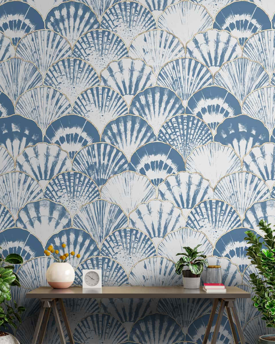 Abstract Indian Batik Print Wallpaper for Walls, Blue - Marble Lotus - Abstract Batik Print Wallpaper, Customised for Walls