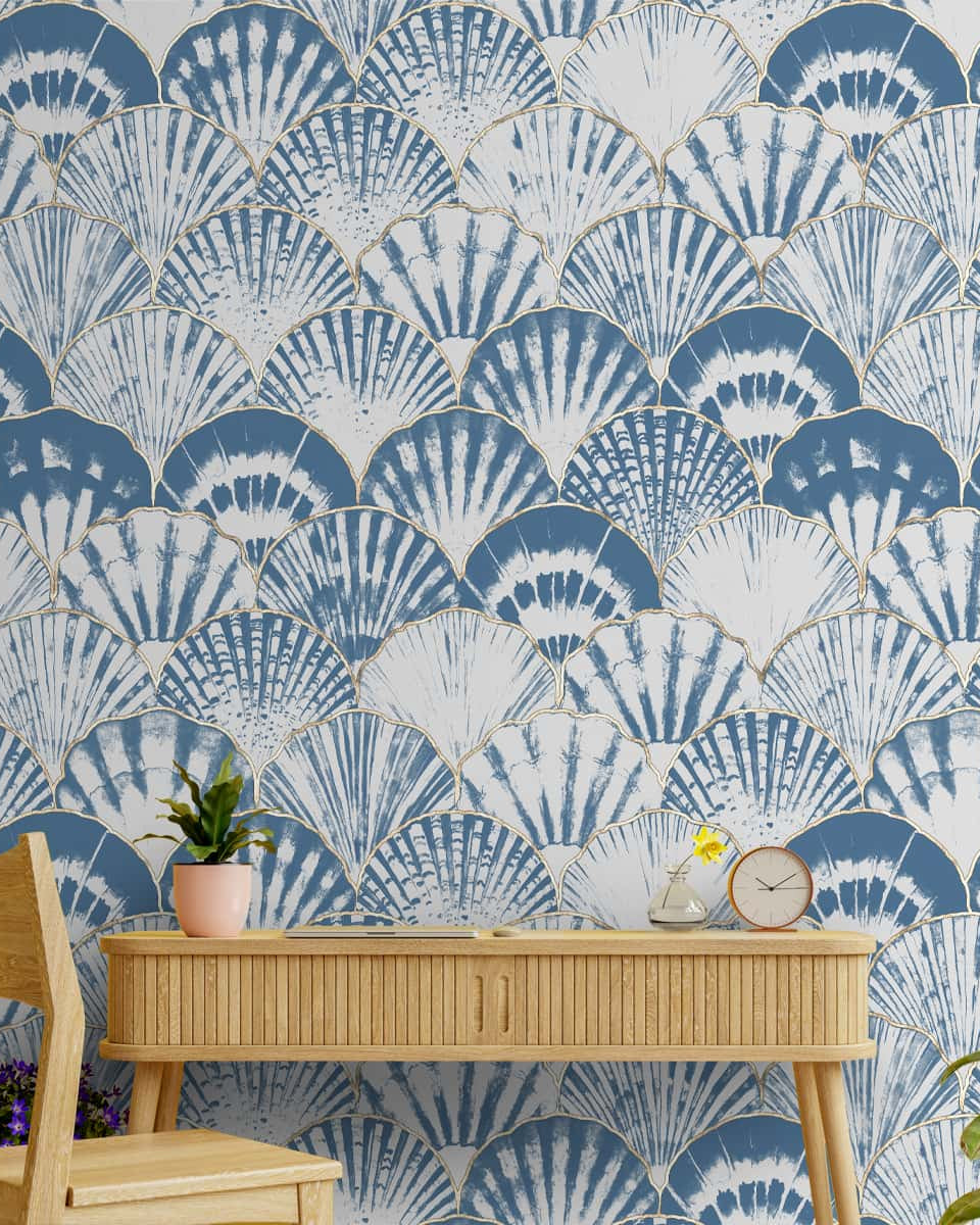 Abstract Indian Batik Print Wallpaper for Walls, Blue - Marble Lotus - Abstract Batik Print Wallpaper, Customised for Walls