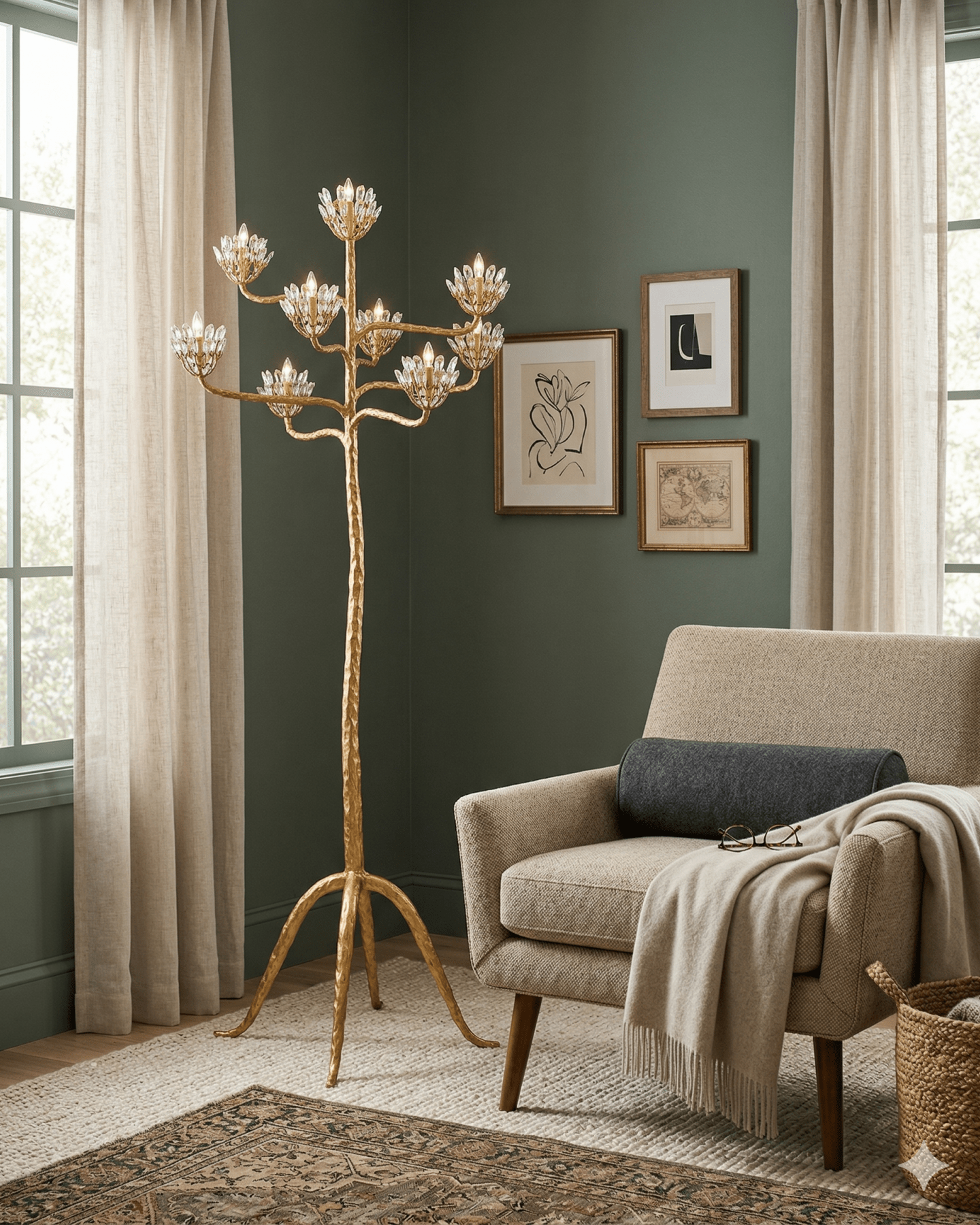 Agave Americana Gold Floor Lamp - Marble Lotus - Agave Americana Gold Floor Lamp
