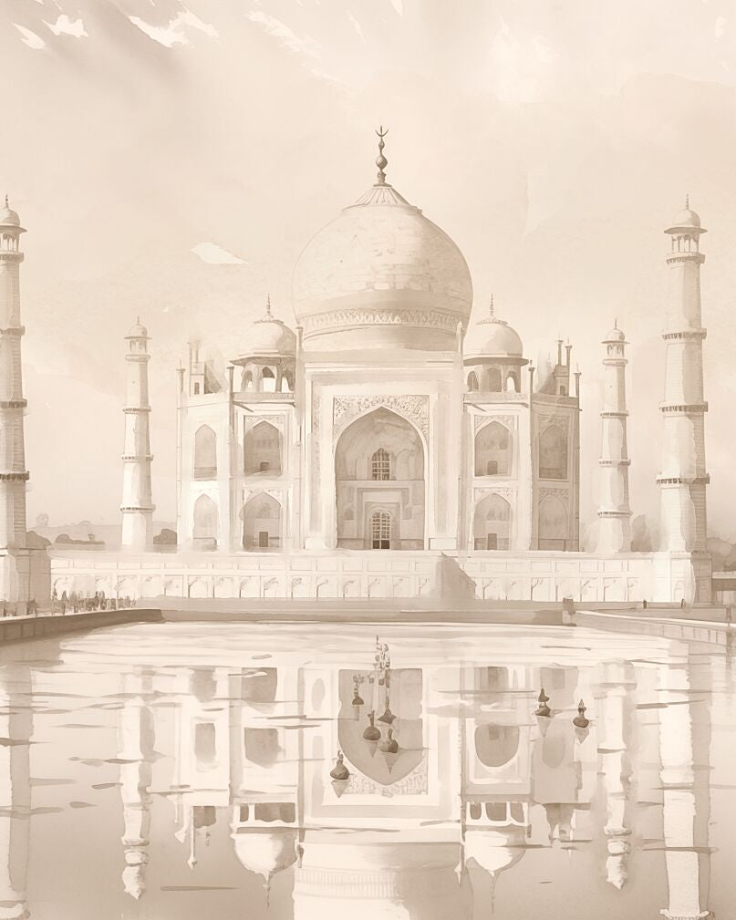 Agra, Uttar Pradesh | Watercolor Fine Art Giclée Print - Marble Lotus - Agra - Inspired Home Décor