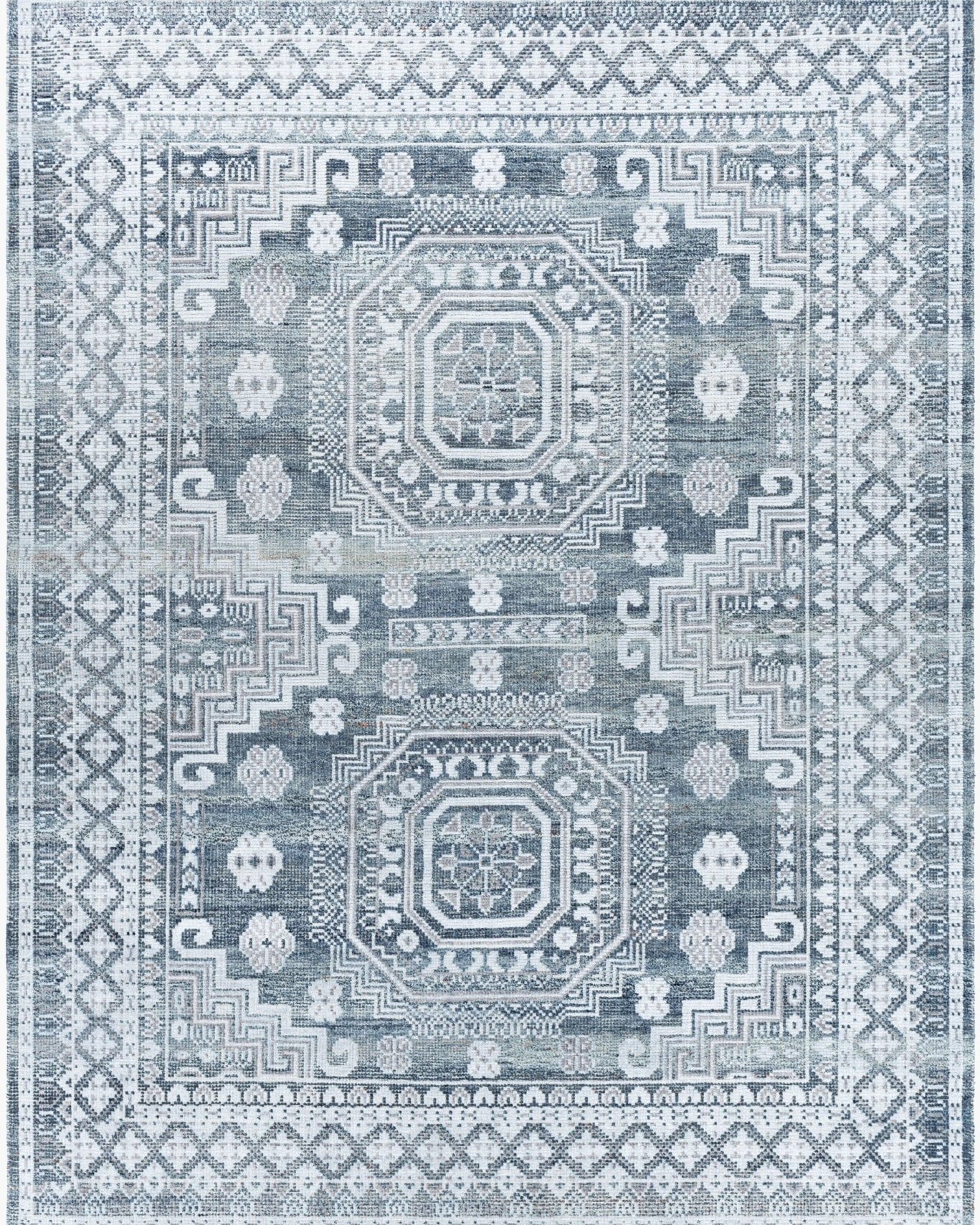 Almeria Blue Handmade Rug - Marble Lotus - Almeria Blue Handmade Rug