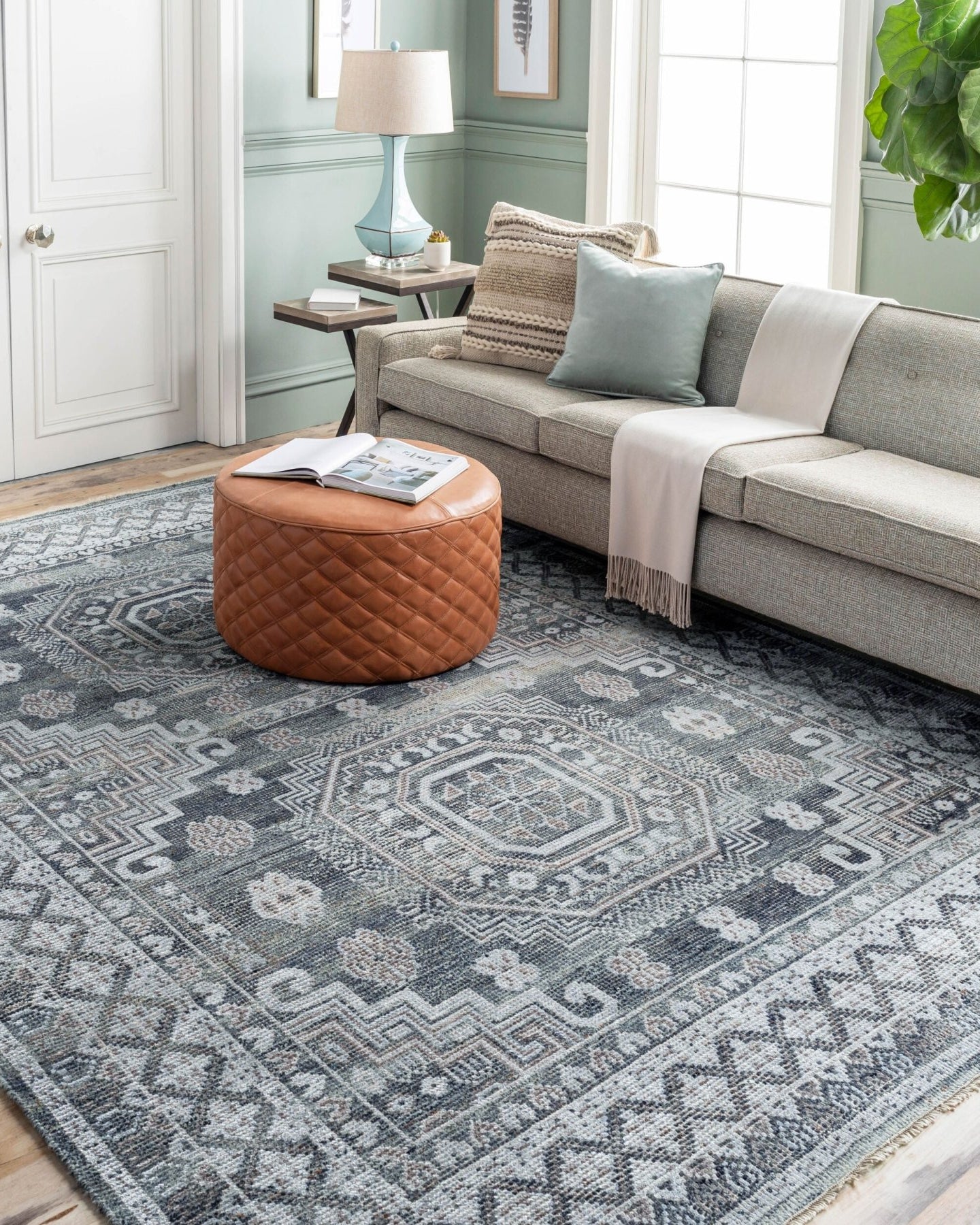 Almeria Blue Handmade Rug - Marble Lotus - Almeria Blue Handmade Rug