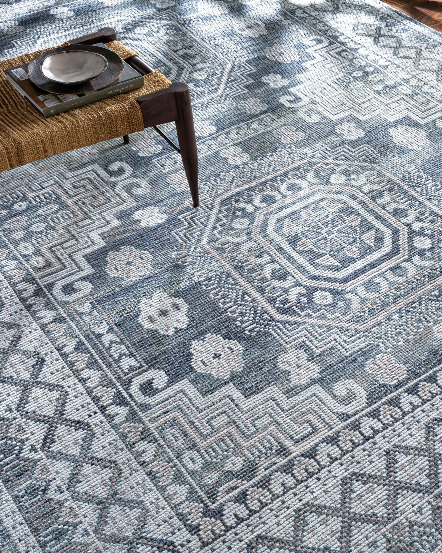 Almeria Blue Handmade Rug - Marble Lotus - Almeria Blue Handmade Rug