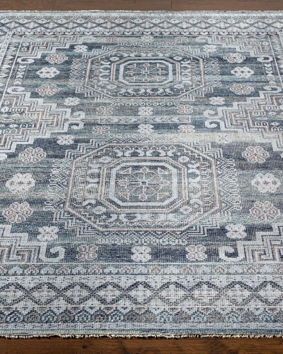 Almeria Blue Handmade Rug - Marble Lotus - Almeria Blue Handmade Rug