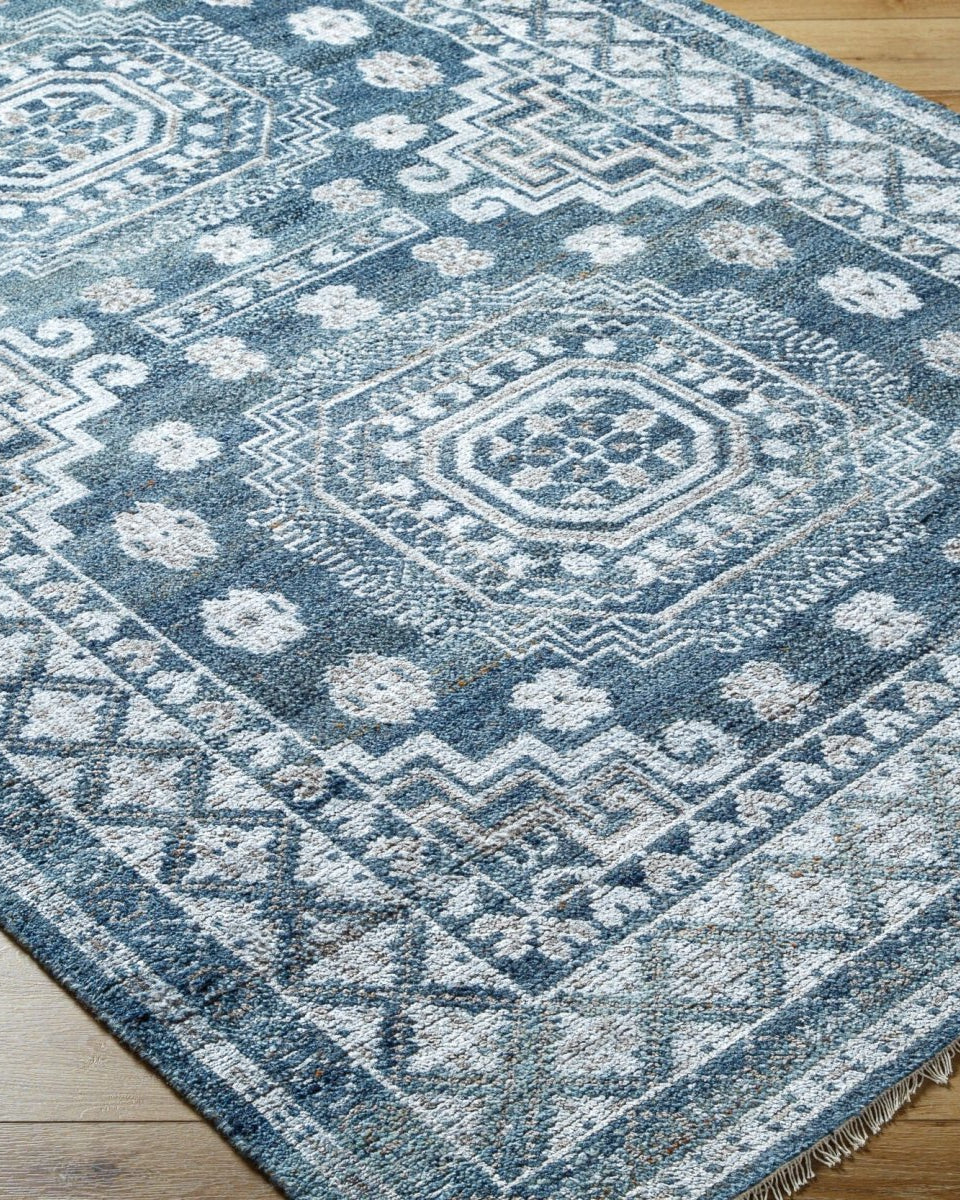 Almeria Blue Handmade Rug - Marble Lotus - Almeria Blue Handmade Rug