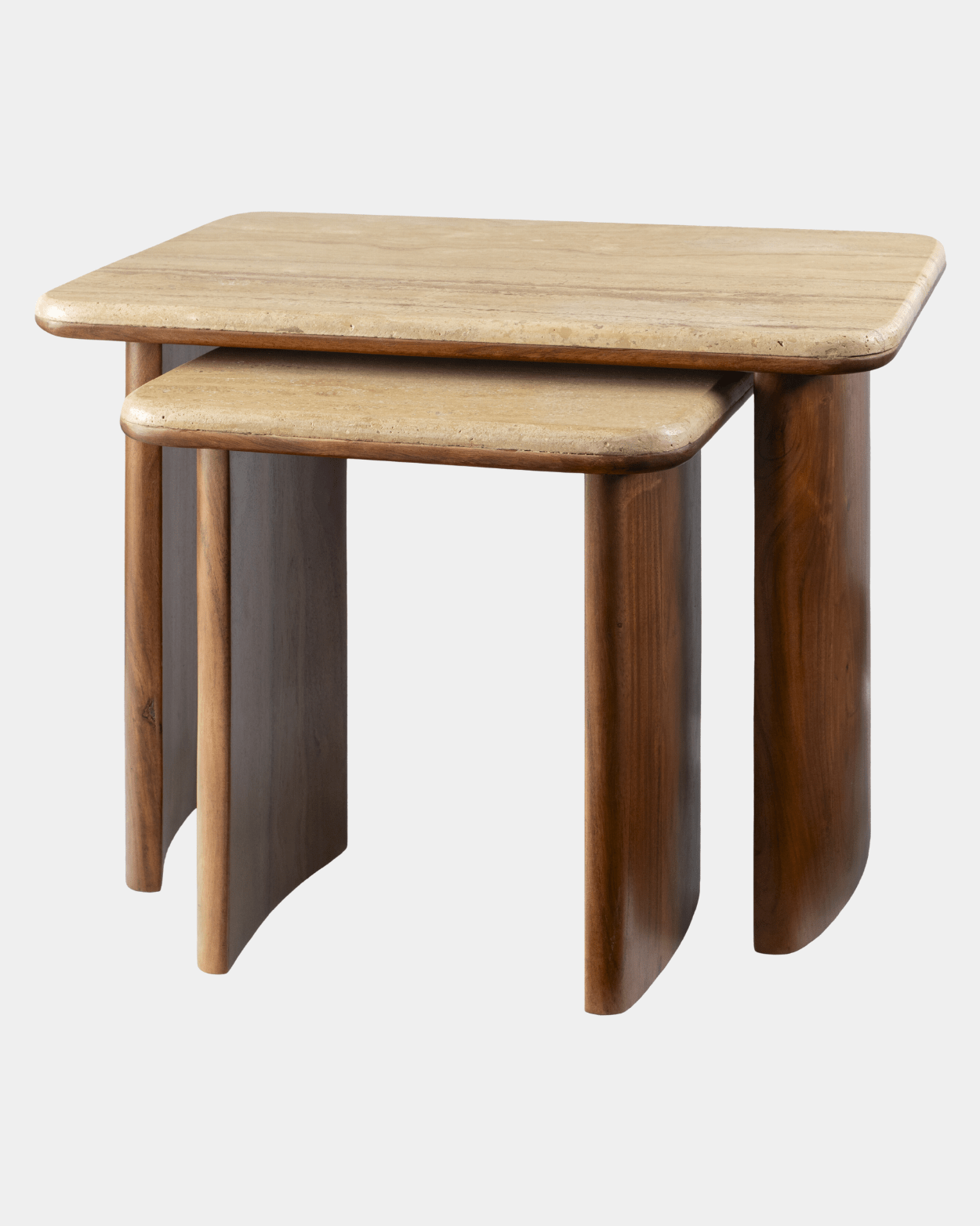 Aluna Dark Brown Acacia Side Table - Marble Lotus - Aluna Dark Brown Acacia Side Table | Travertine top Side Table | Wooden Accent Table