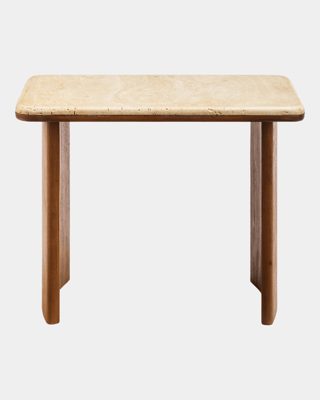 Aluna Dark Brown Acacia Side Table - Marble Lotus - Aluna Dark Brown Acacia Side Table | Travertine top Side Table | Wooden Accent Table