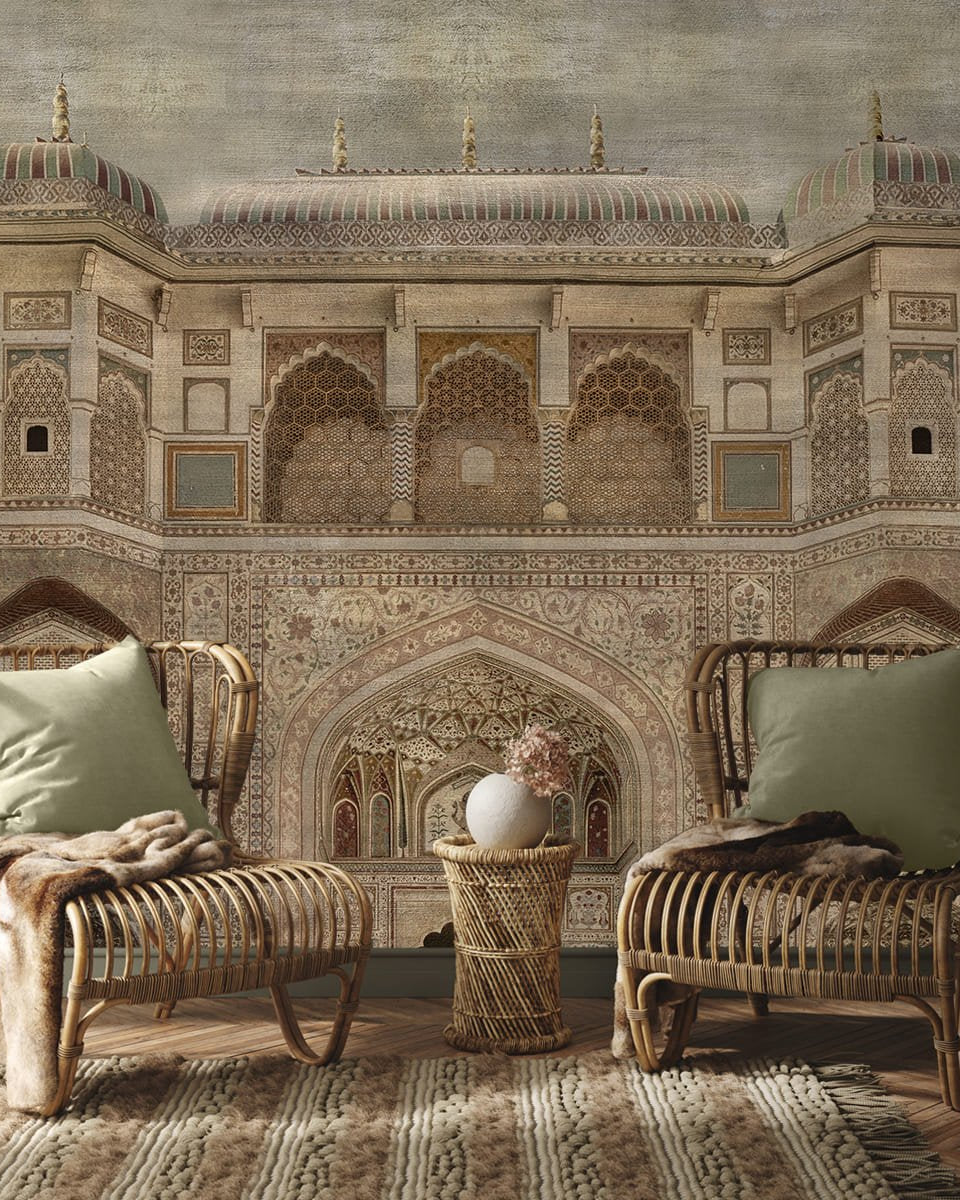 Amber Fort Textured Design Room Wallpaper, Customised - Marble Lotus - Amber Fort Textured Design Room Wallpaper, Customised