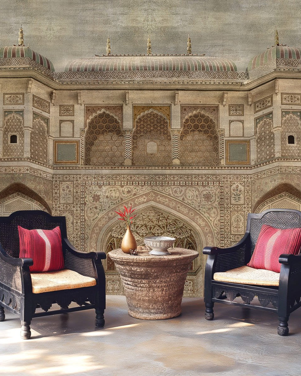 Amber Fort Textured Design Room Wallpaper, Customised - Marble Lotus - Amber Fort Textured Design Room Wallpaper, Customised