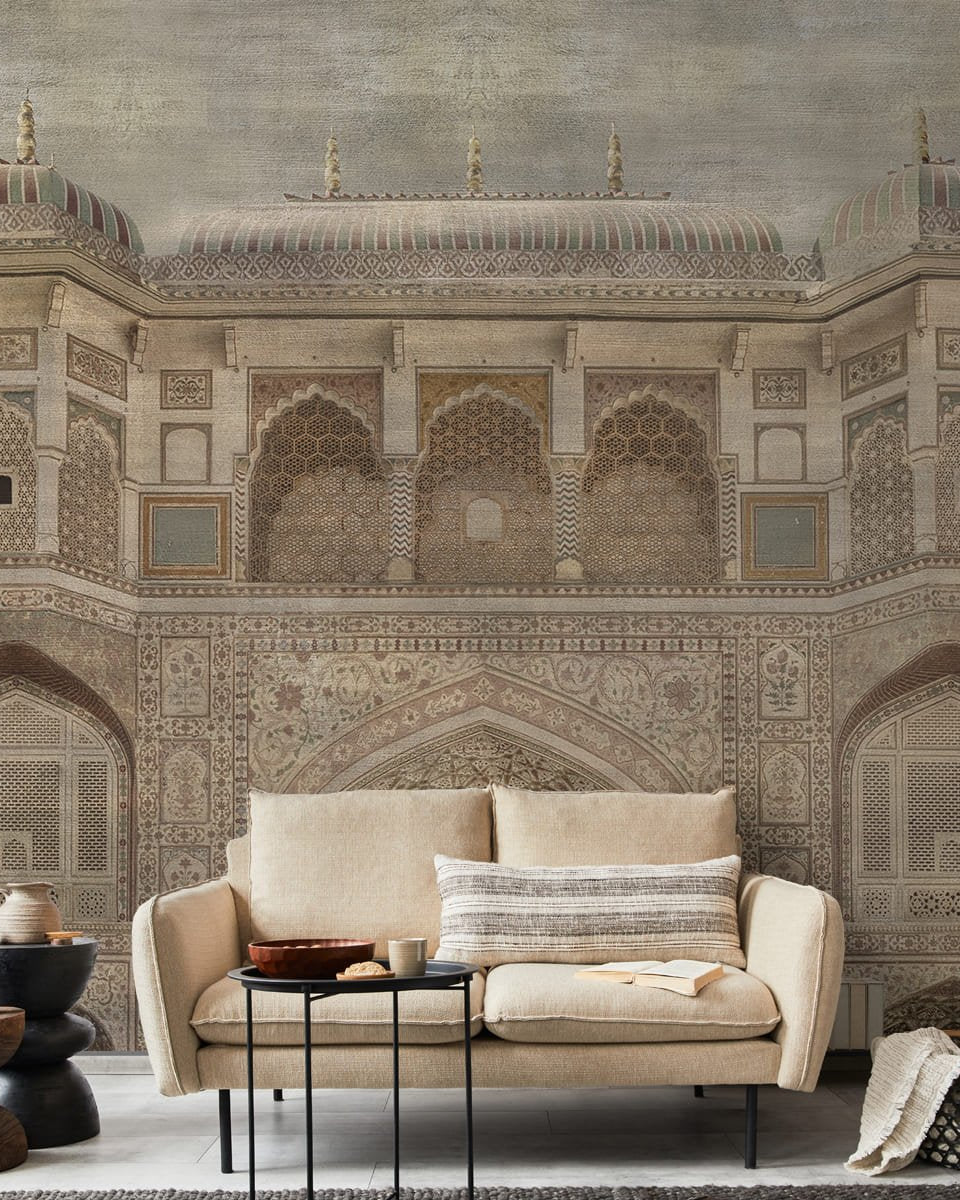 Amber Fort Textured Design Room Wallpaper, Customised - Marble Lotus - Amber Fort Textured Design Room Wallpaper, Customised