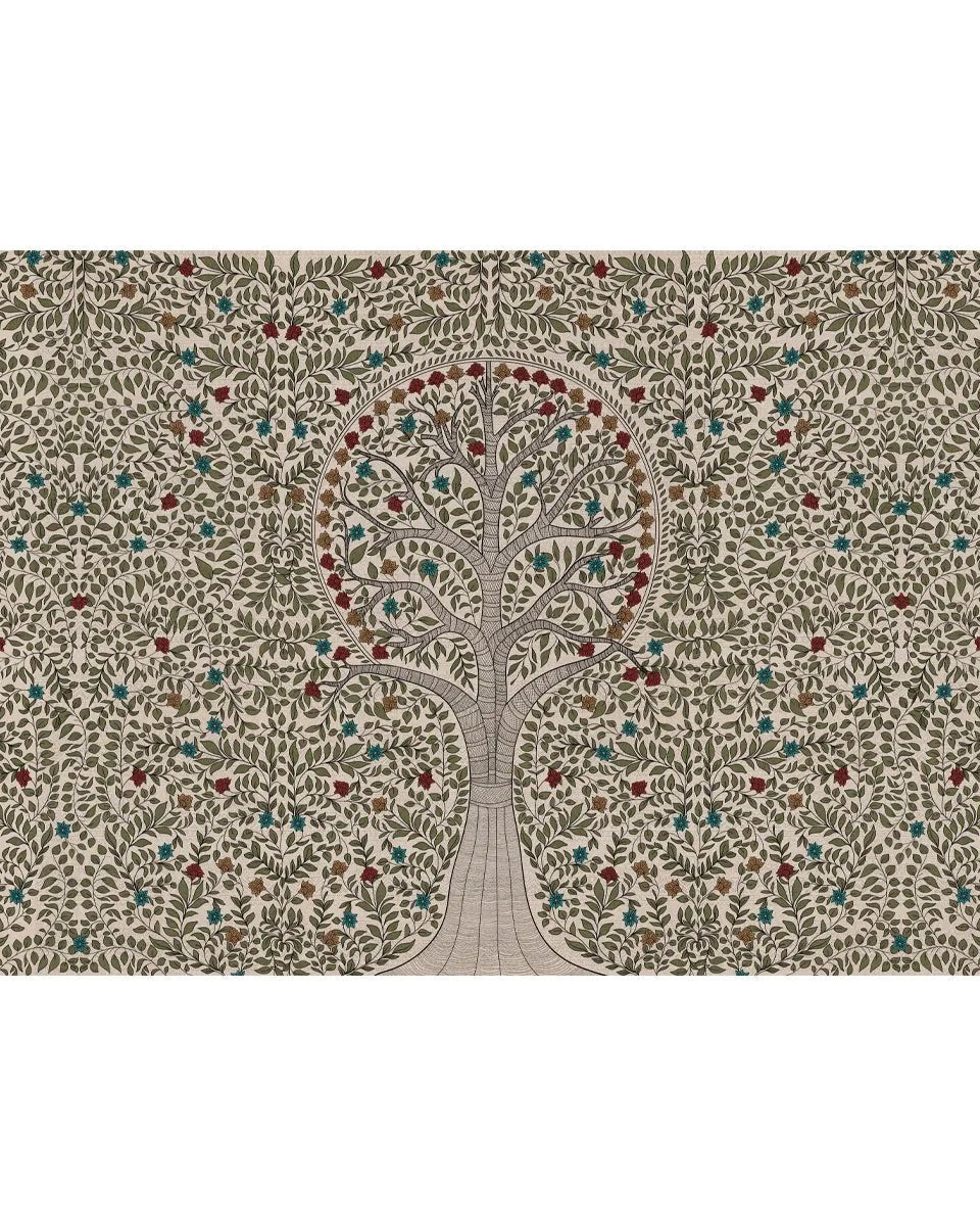 Anant Madhubani Design Customised Wallpaper Mural - Marble Lotus - Anant Madhubani Design Wallpaper Customised Buy Now