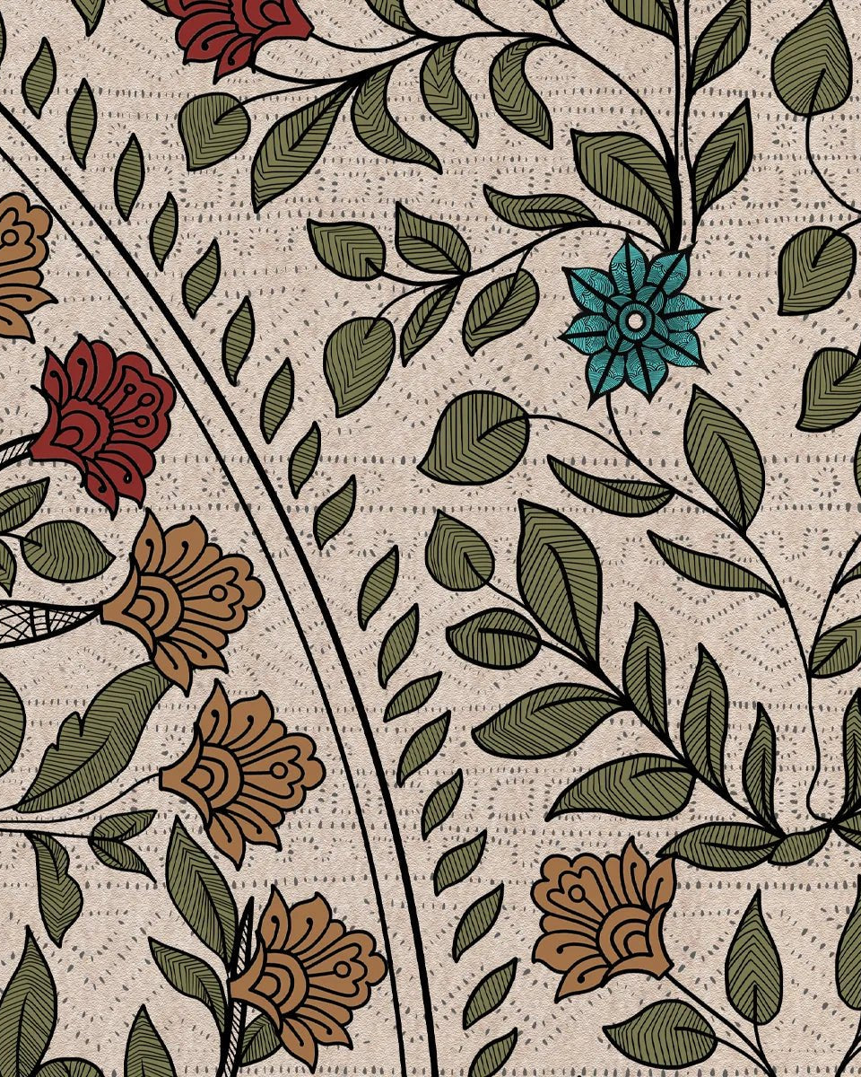 Anant Madhubani Design Customised Wallpaper Mural - Marble Lotus - Anant Madhubani Design Wallpaper Customised