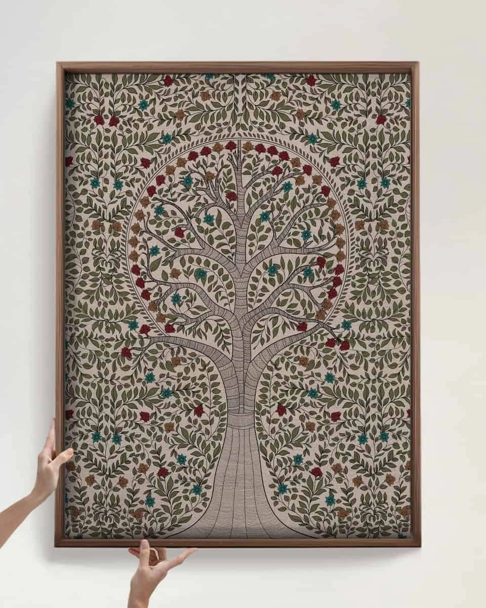 Anant Madhubani Vintage Indian Painting Wall Art Digital Frameless Poster 36 x 48 inches - Marble Lotus - Anant Madhubani Vintage Indian Painting Wall Art Digital Print Poster 36 x 48 inches Wall Art for Living Room Decor Wall Art