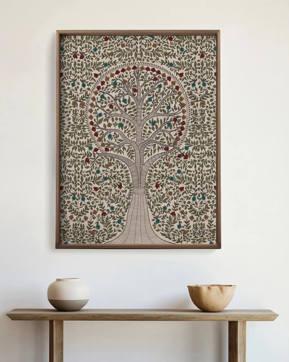 Anant Madhubani Vintage Indian Painting Wall Art Digital Frameless Poster 36 x 48 inches - Marble Lotus - Anant Madhubani Vintage Indian Painting Wall Art Digital Print Poster 36 x 48 inches Wall Art for Living Room Decor Wall Art