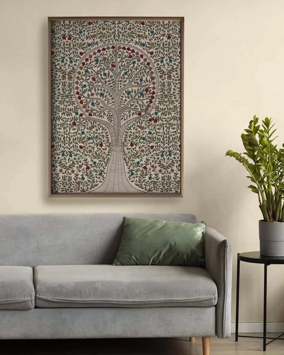 Anant Madhubani Vintage Indian Painting Wall Art Digital Frameless Poster 36 x 48 inches - Marble Lotus - Anant Madhubani Vintage Indian Painting Wall Art Digital Print Poster 36 x 48 inches Wall Art for Living Room Decor Wall Art