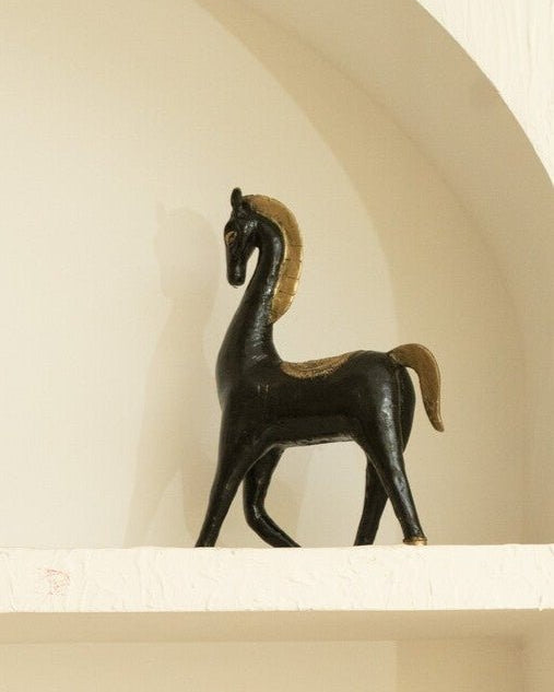 Antique Black Horse Figurine with Golden Accents - Marble Lotus - Antique Black Horse Figurine with Golden Accents