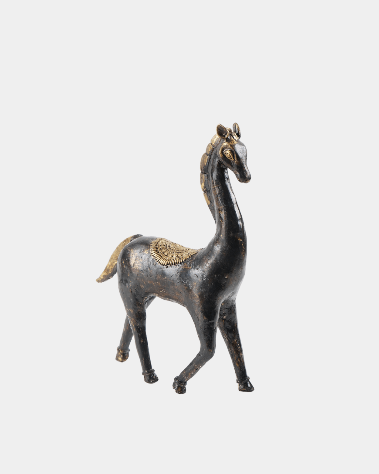 Antique Black Horse Figurine with Golden Accents - Marble Lotus - Antique Black Horse Figurine with Golden Accents