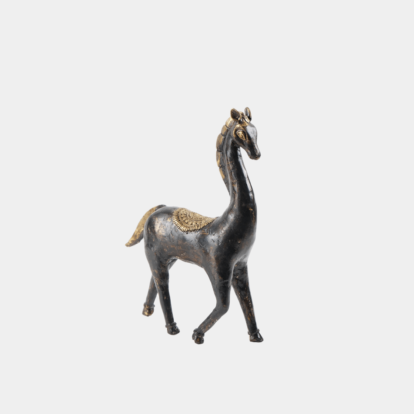 Antique Black Horse Figurine with Golden Accents - Marble Lotus - Antique Black Horse Figurine with Golden Accents