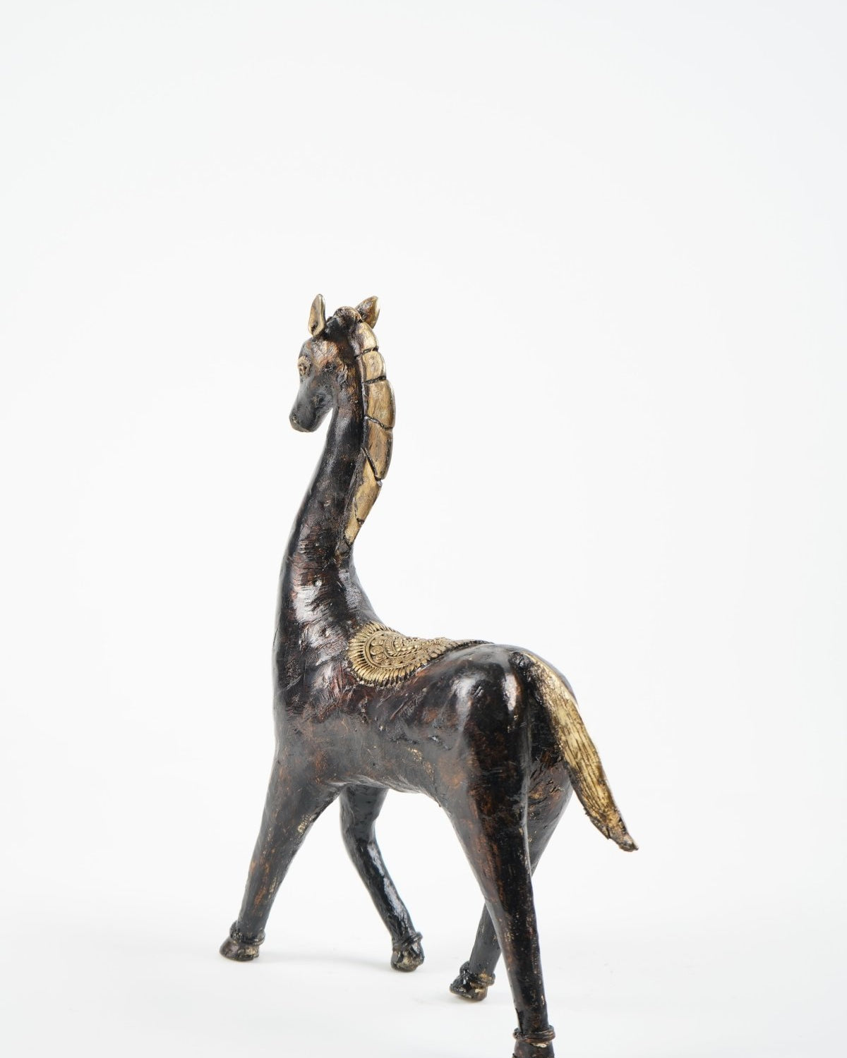 Antique Black Horse Figurine with Golden Accents - Marble Lotus - Antique Black Horse Figurine with Golden Accents