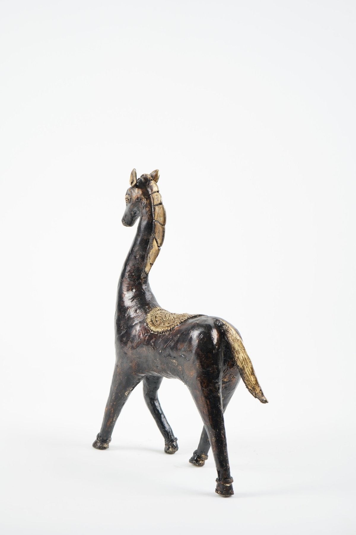 Antique Black Horse Figurine with Golden Accents - Marble Lotus - Antique Black Horse Figurine with Golden Accents