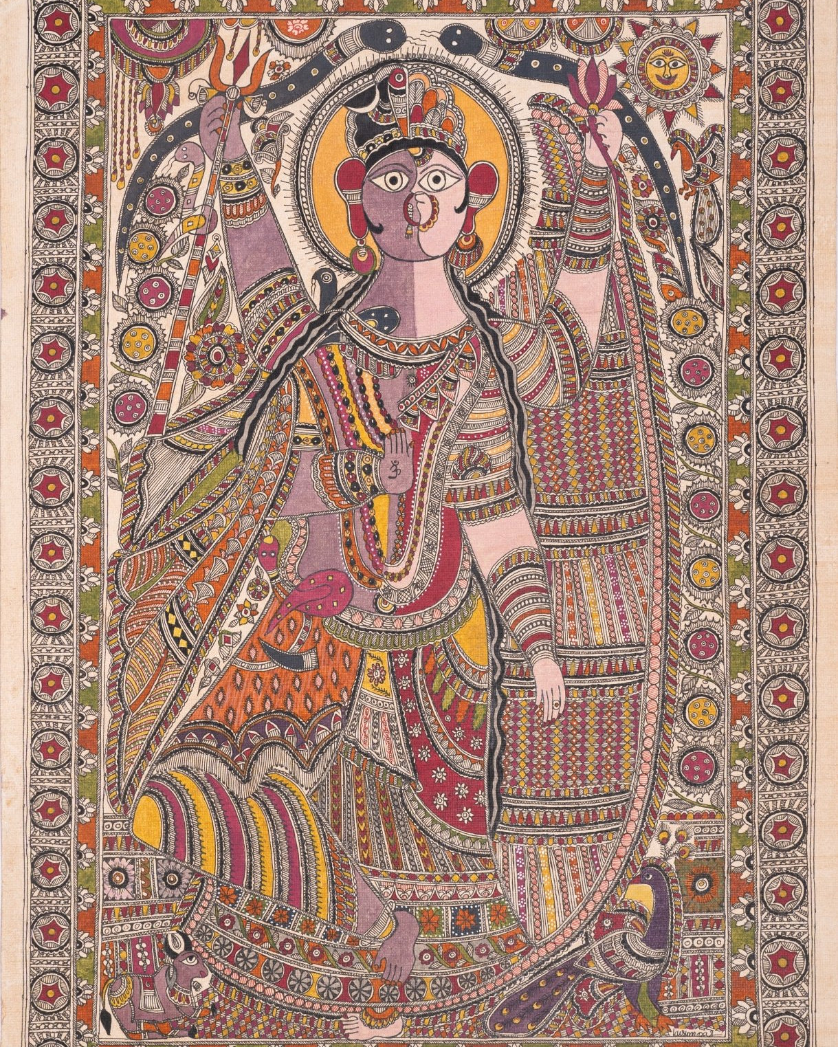 Ardhanarishvara - Madhubani Harmony of Shiva & Parvati - Marble Lotus - Ardhanarishvara - Madhubani Harmony of Shiva & Parvati