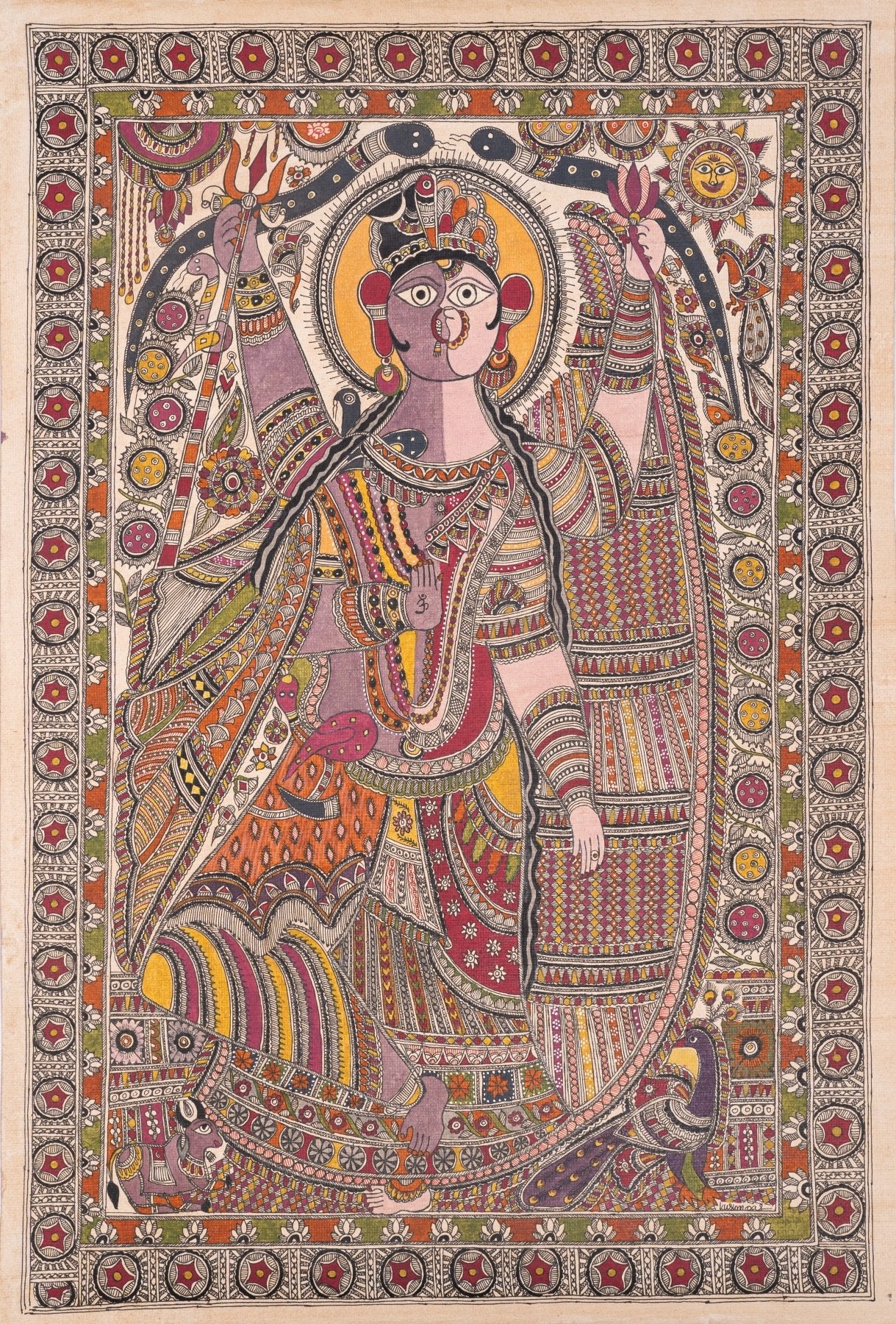 Ardhanarishvara - Madhubani Harmony of Shiva & Parvati - Marble Lotus - Ardhanarishvara - Madhubani Harmony of Shiva & Parvati