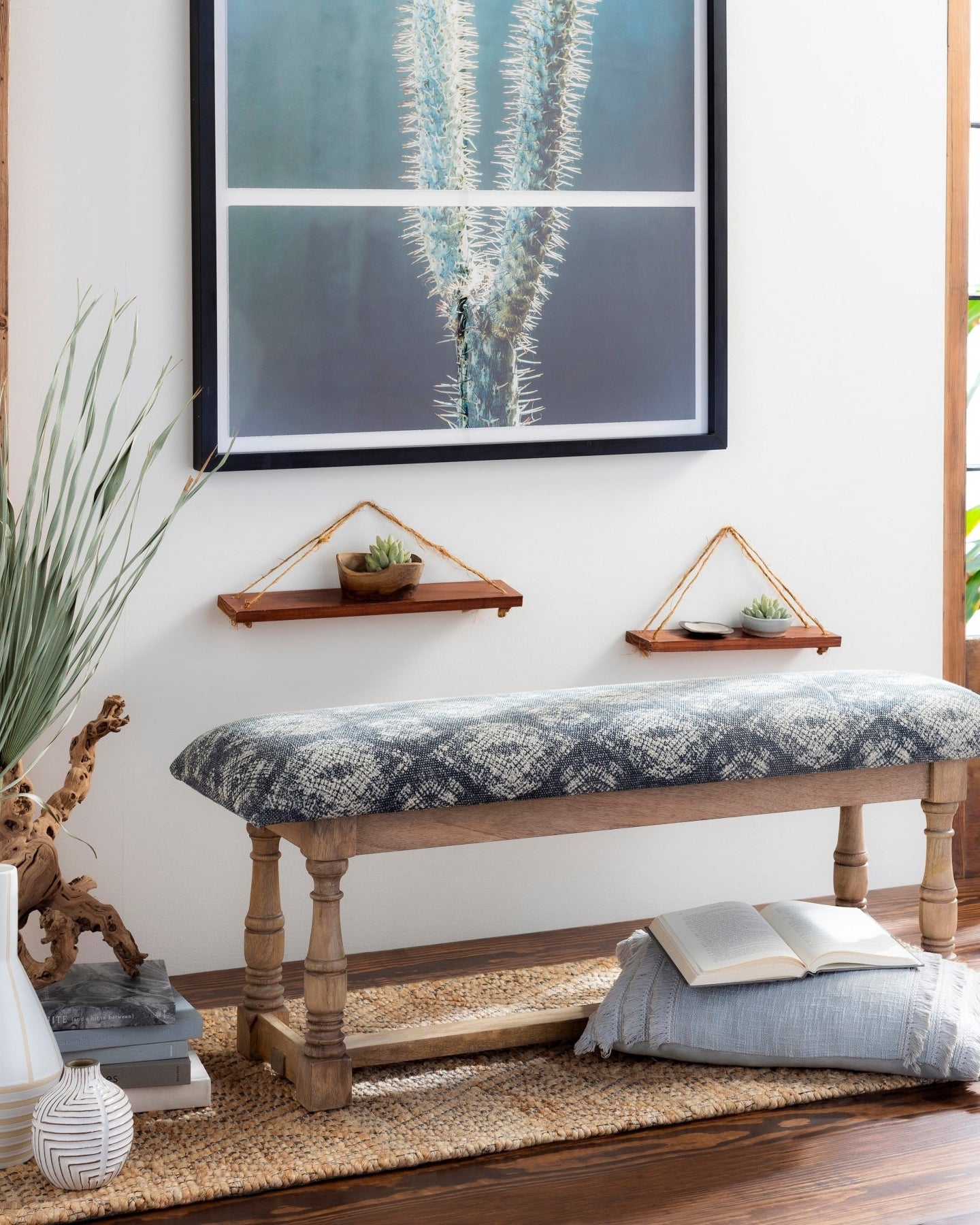 Artisan Blue Upholstered Bench - Marble Lotus - Buy Comfortable Artisan Blue Upholstered Bench