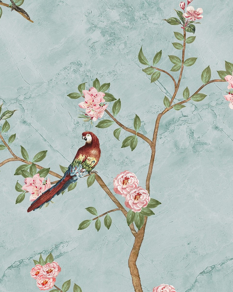 Bagiya, Peacock Chinoiserie Wallpaper, Customised - Marble Lotus - Bagiya, Peacock Chinoiserie Wallpaper, Customised