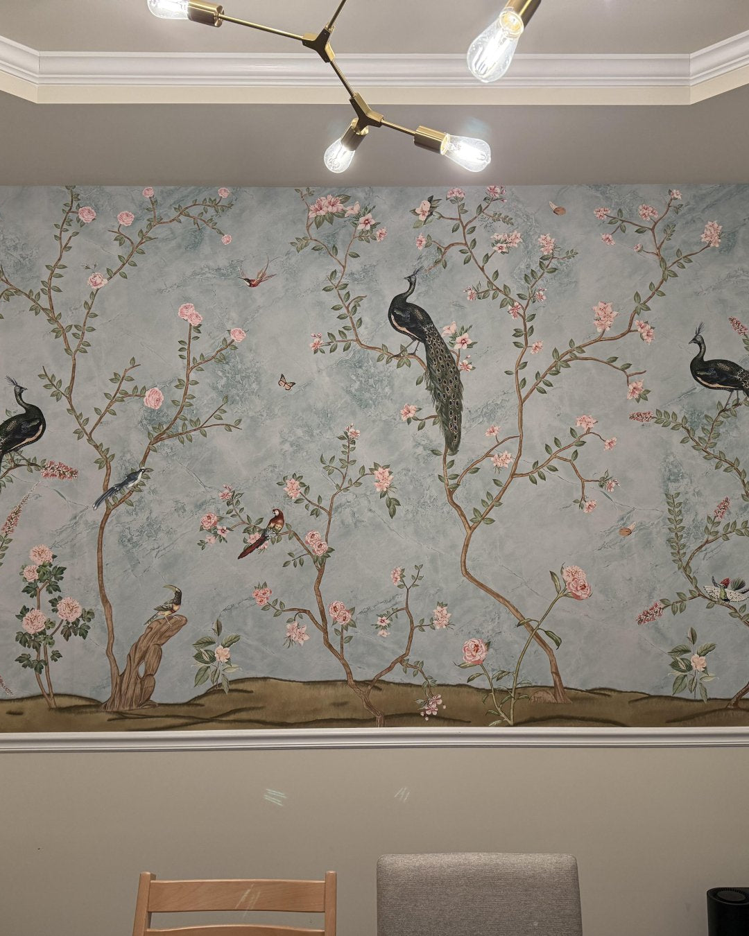 Bagiya, Peacock Chinoiserie Wallpaper, Customised - Marble Lotus - Bagiya, Peacock Chinoiserie Wallpaper, Customised