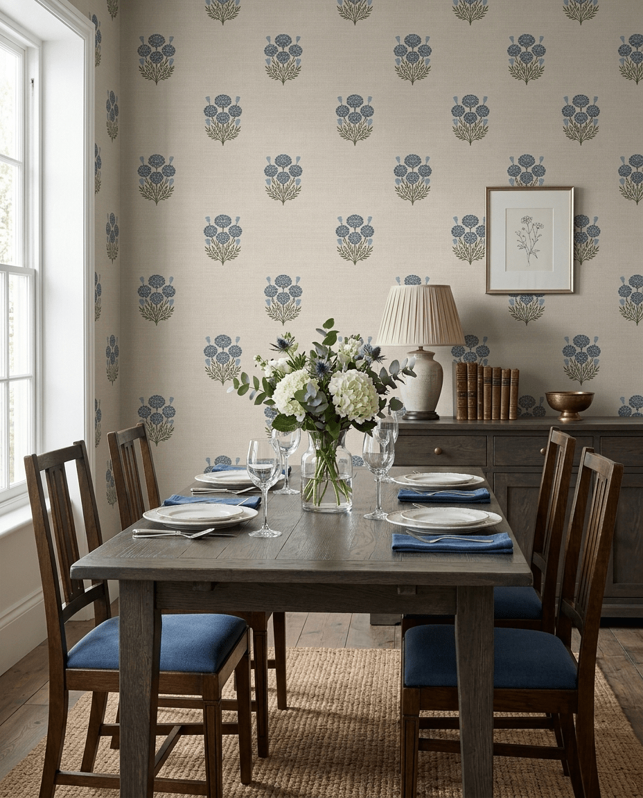 Bagru Block Print – Blue on Beige - Marble Lotus - Bagru Block Print – Blue on Beige