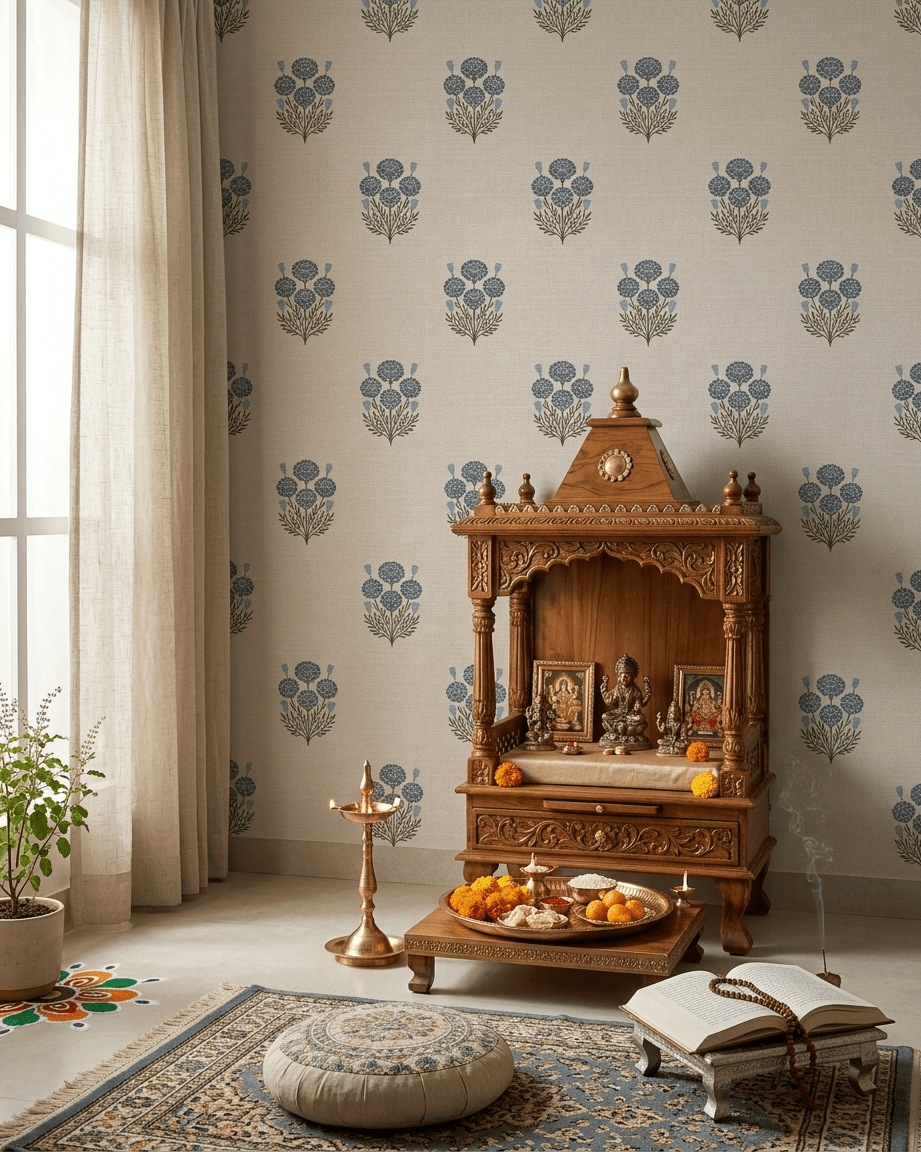 Bagru Block Print – Blue on Beige - Marble Lotus - Bagru Block Print – Blue on Beige