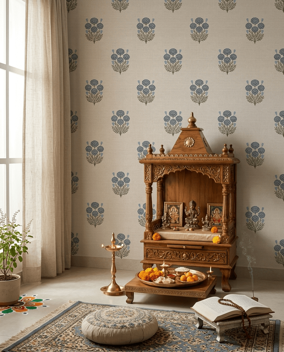 Bagru Block Print – Blue on Beige - Marble Lotus - Bagru Block Print – Blue on Beige