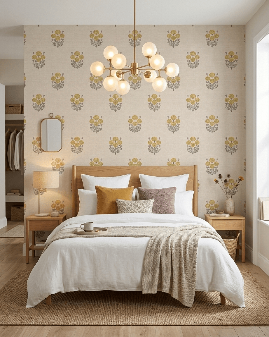 Bagru Block Print – Yellow on Beige - Marble Lotus - Bagru Block Print – Yellow on Beige