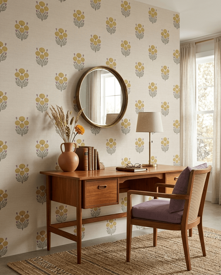 Bagru Block Print – Yellow on Beige - Marble Lotus - Bagru Block Print – Yellow on Beige