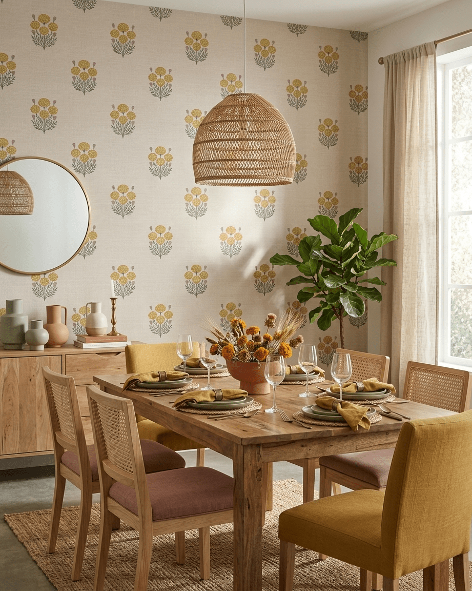 Bagru Block Print – Yellow on Beige - Marble Lotus - Bagru Block Print – Yellow on Beige