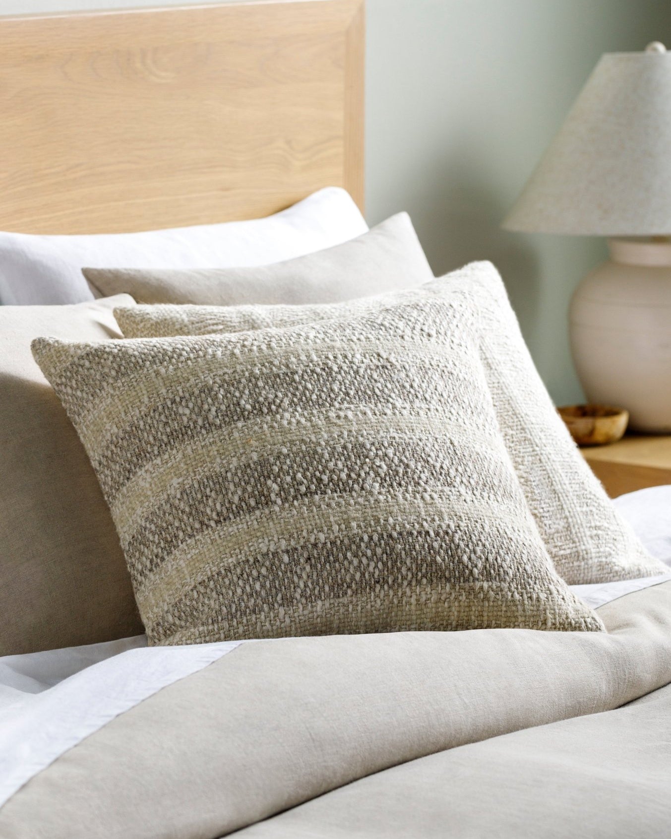 Beige Textured Striped Pillow - Marble Lotus - Elegant Beige Textured Striped Pillows