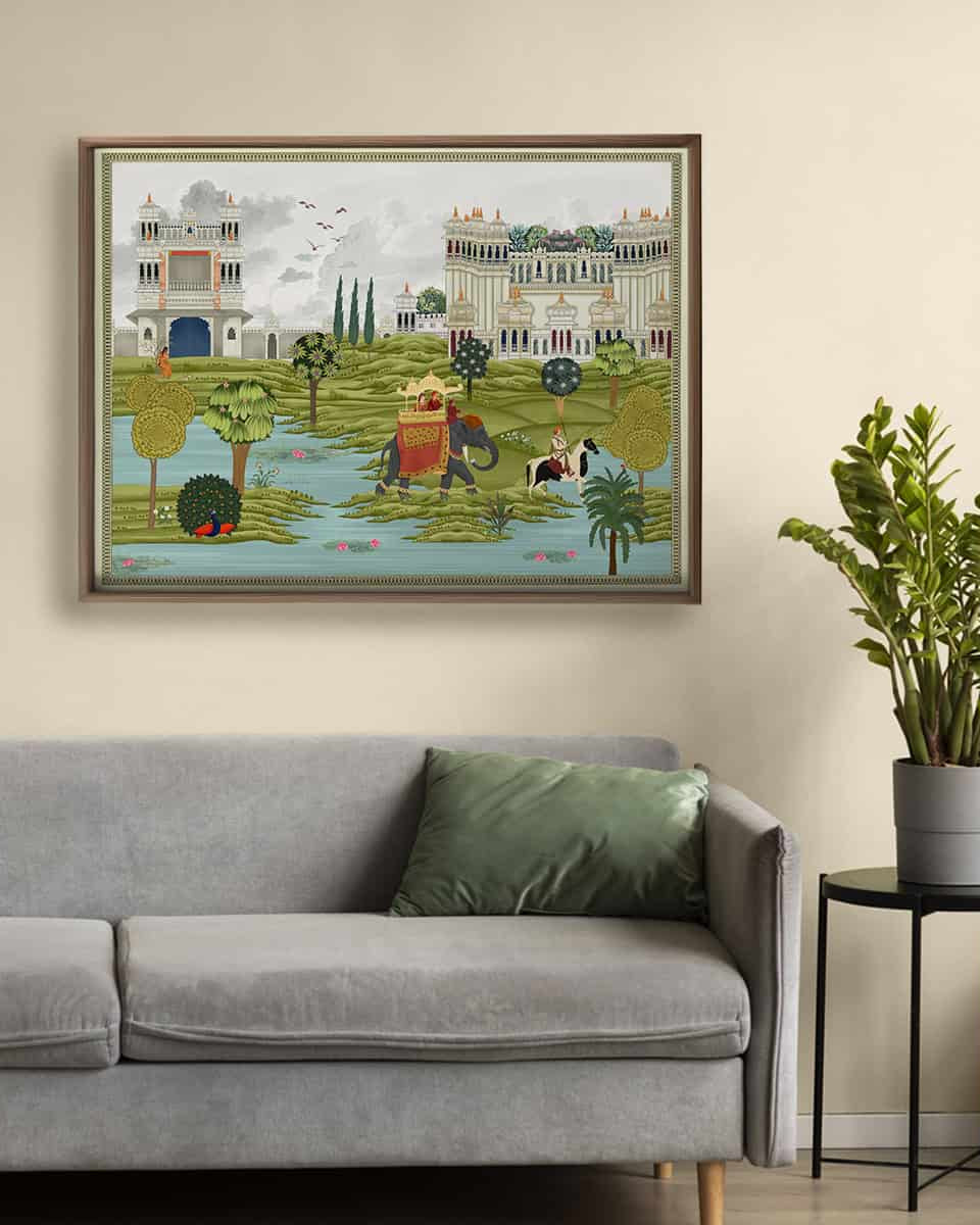 Bharat Rajasthani King Painting Wall Art Digital Frameless Poster 36 x 48 inches - Marble Lotus - Bharat Rajasthani King Painting Wall Art Digital Print Poster 36 x 48 inches