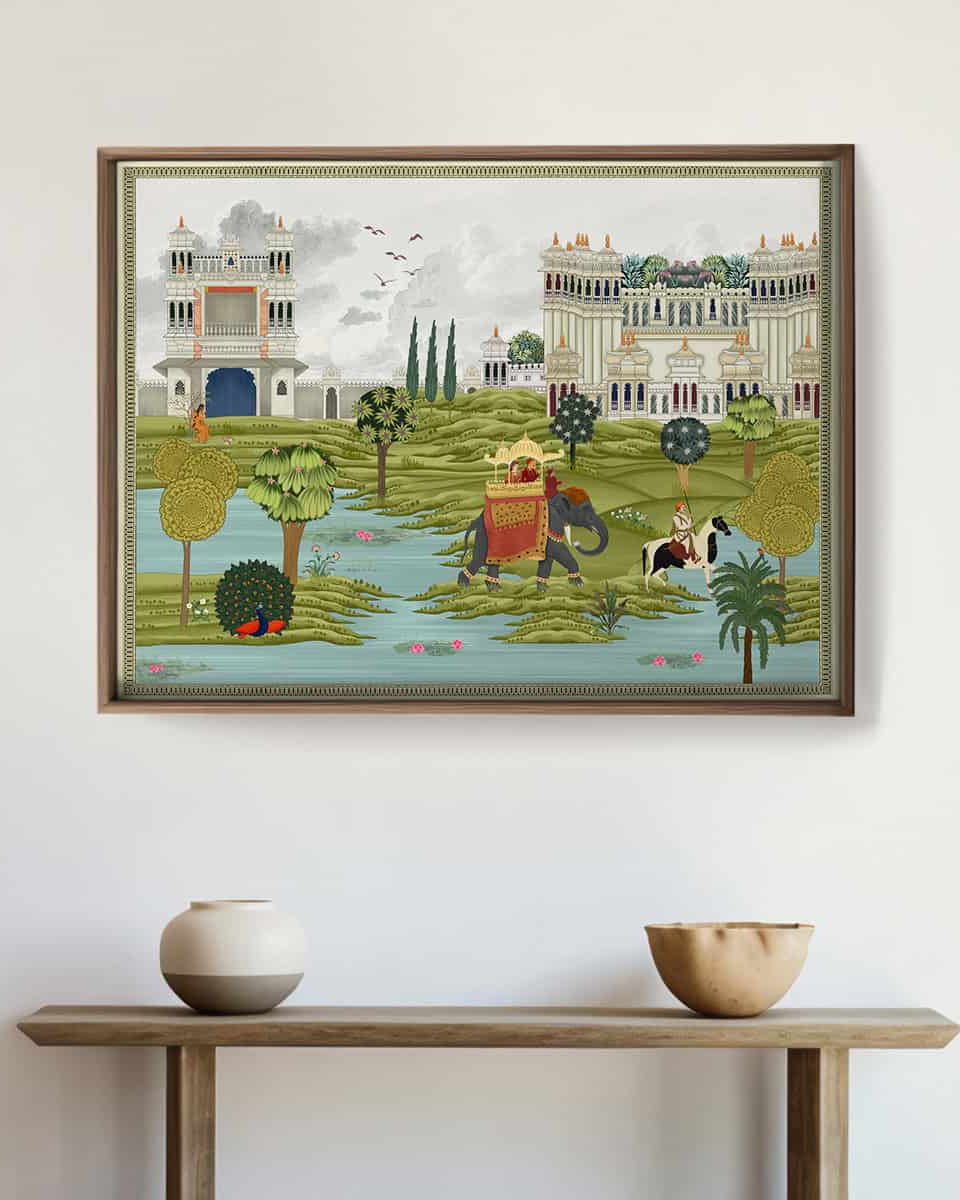 Bharat Rajasthani King Painting Wall Art Digital Frameless Poster 36 x 48 inches - Marble Lotus - Bharat Rajasthani King Painting Wall Art Digital Print Poster 36 x 48 inches