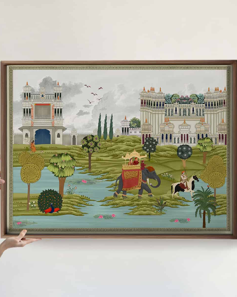 Bharat Rajasthani King Painting Wall Art Digital Frameless Poster 36 x 48 inches - Marble Lotus - Bharat Rajasthani King Painting Wall Art Digital Print Poster 36 x 48 inches