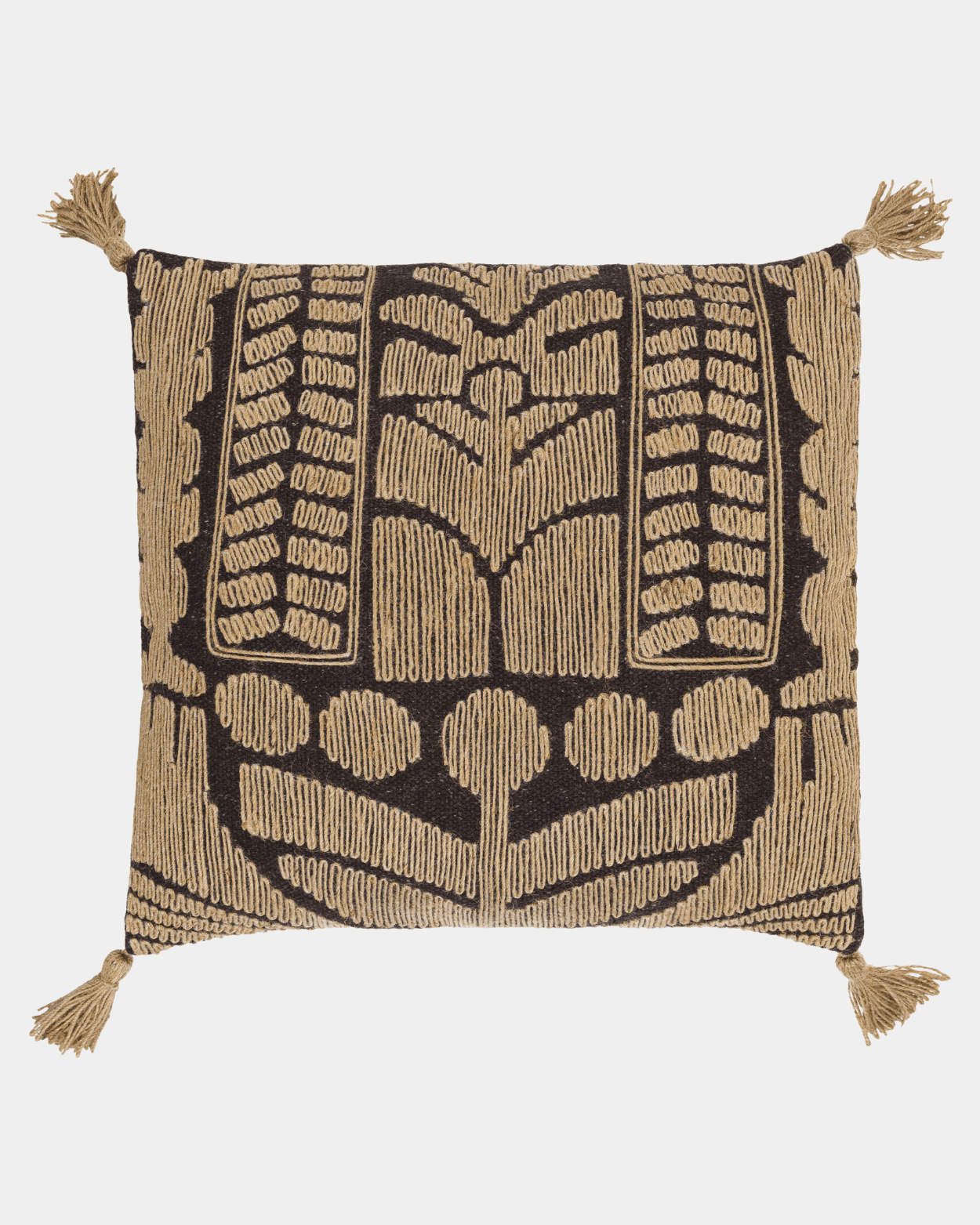 Black Jute Embroidered Tassel Pillow - Marble Lotus - Get Black Jute Embroidered Tassel Pillow | Marble Lotus