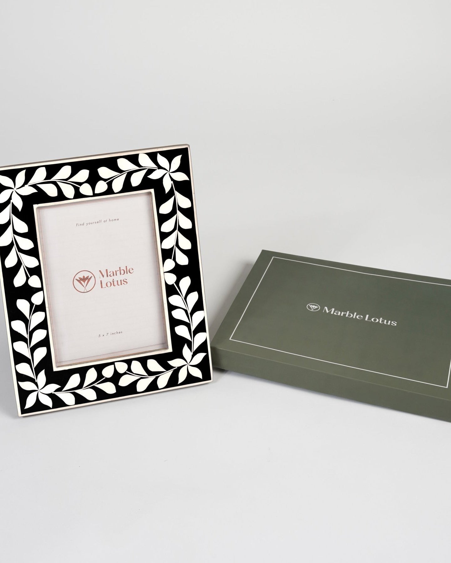 Black Wooden Inlay Frame - Marble Lotus - Handcrafted Black Wooden Inlay Frame